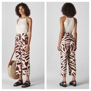Whistles Brown Ella Zebra Print Linen Pants Size 4 High Rise Casual Cropped